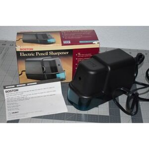 Boston Electric Pencil Sharpener Model 22 Black Blue Shavings Tray Vintage USA